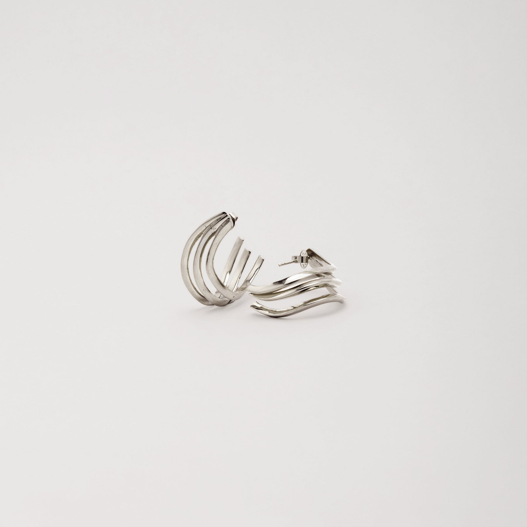 Rhodium Silver Sculpted Tri-Hoop Earrings