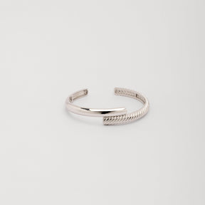 Rhodium Silver Ridged Double Layer Bracelet