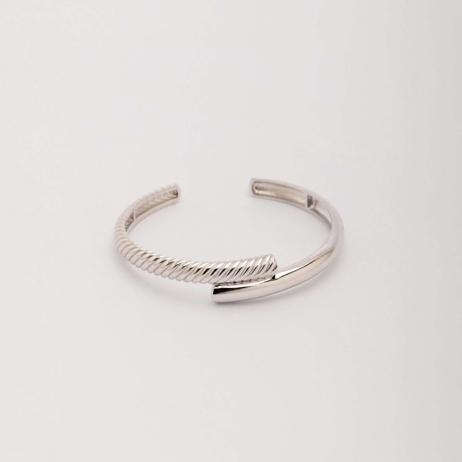 Rhodium Silver Ridged Double Layer Bracelet