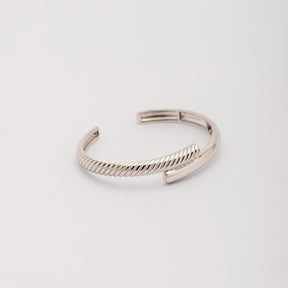 Rhodium Silver Ridged Double Layer Bracelet