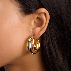 Gold Plated Tri-Hoop Earrings