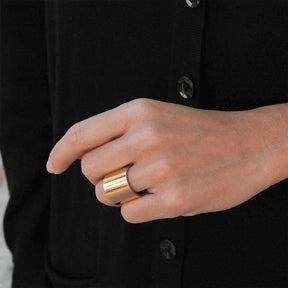 Model wearing handmade 18k gold plated adjustable minimal ring