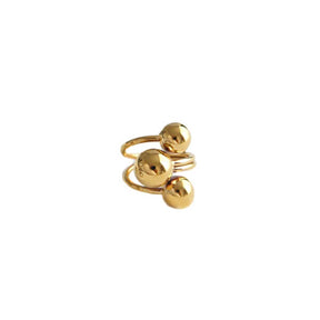 Sexy adjustable gold plated ring with three connected spheres for party wear handmade from brass