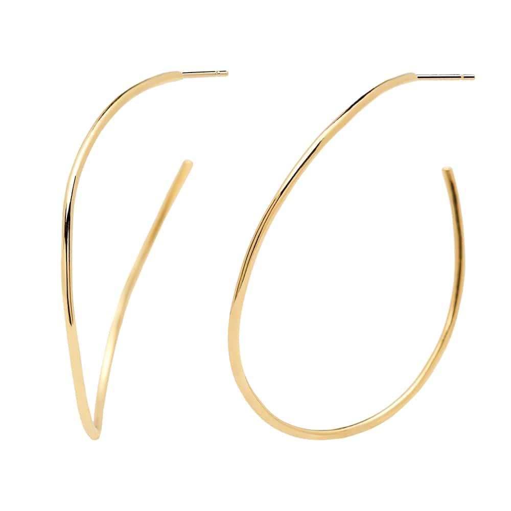 Elliptical shape handmade pair of 18k gold plated hoop earrings