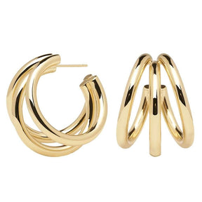 18k Gold Plated Contemporary Pair of Handmade Tri-Hoop Earrings