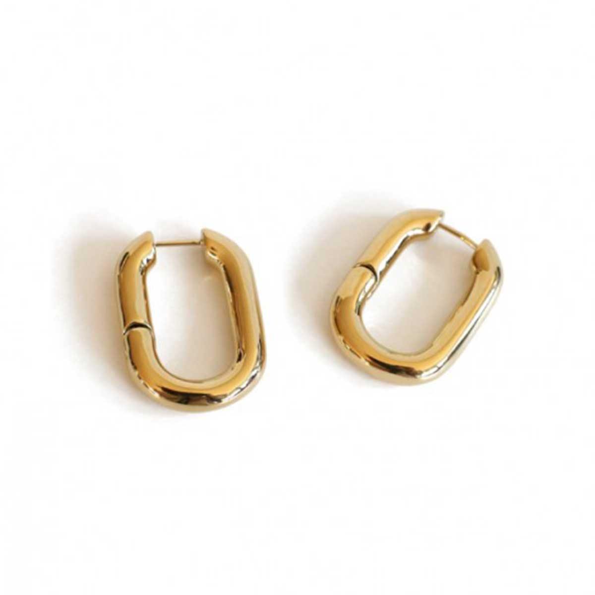 Handmade minimal U-shaped hoop earrings plated in gold