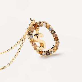 Multistone Letter S Oval Pendant
