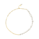 Adjustable Gold Paperclip Pearl Necklace