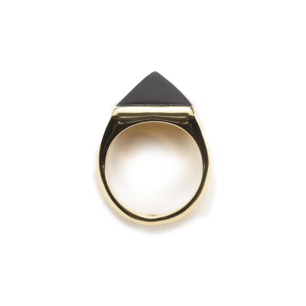 Minimal gold plated ring handmade with a black pyramid shape on top