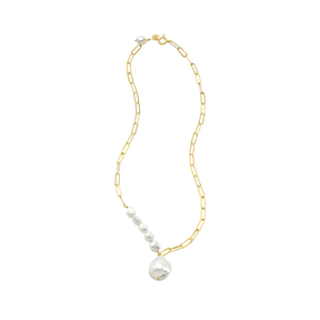 Asymmetric Paperclip Pearl Chain Necklace