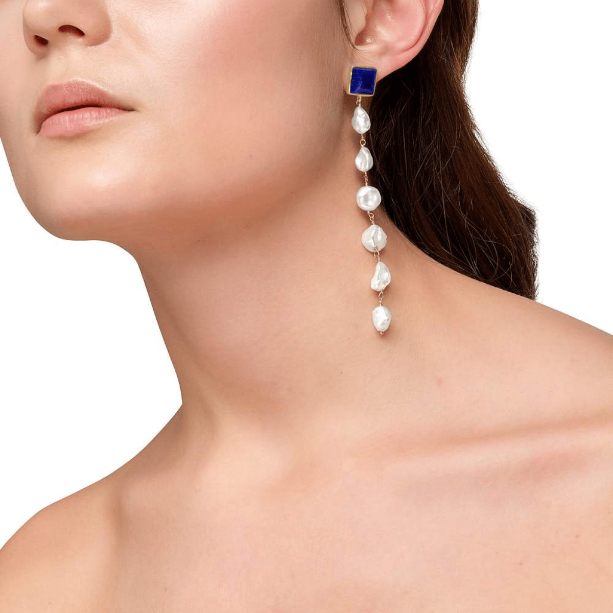 Asymmetrical Lapislazuli and Pearl Earrings