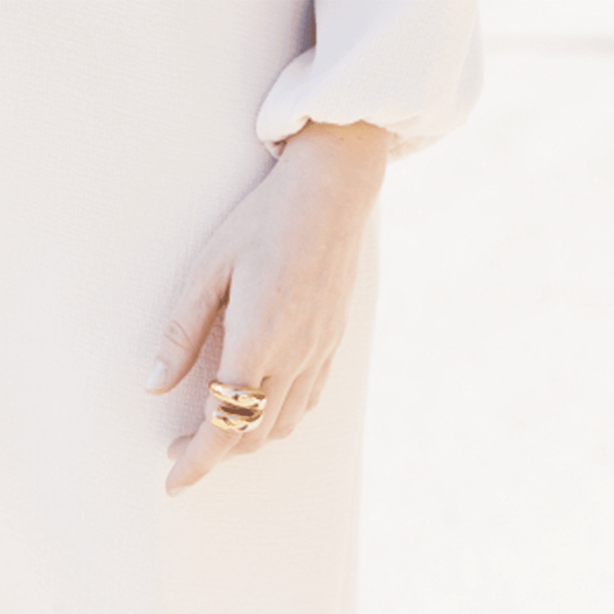 Model Wearing Handmade 18k Gold Plated Spiral Ring With Chic Formal Wear