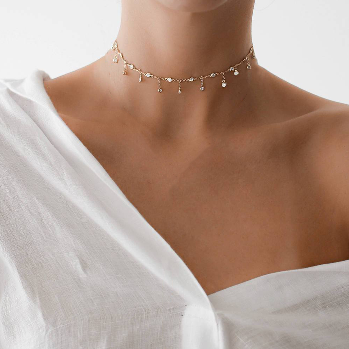 Handmade 18k Gold Vermeil Elegant Choker Necklace Studded with Zirconias