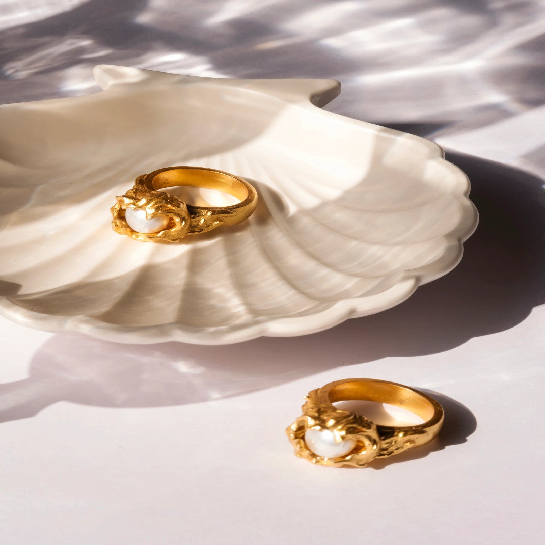 Primrose Hill Textured Gold Pearl Ring