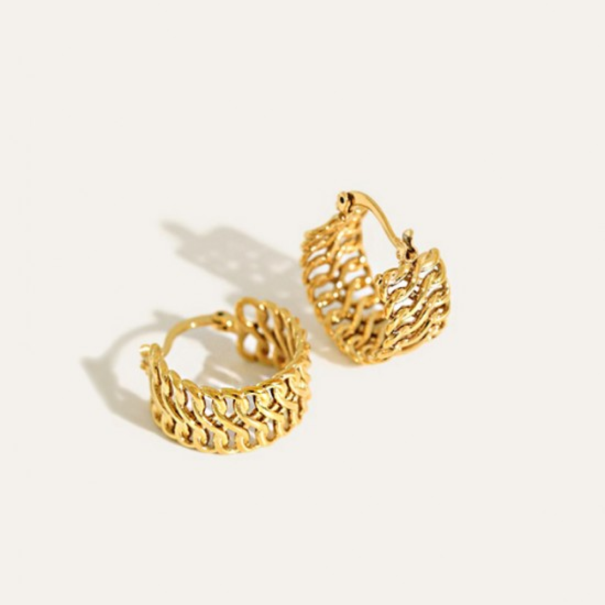 Gold Double Chain Hoop Earrings - Tanzire