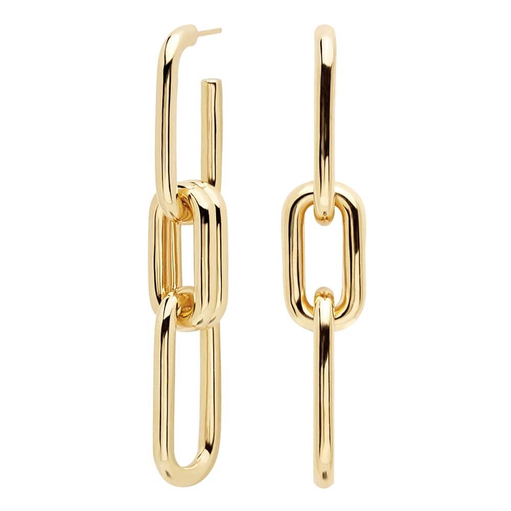 18K Gold Plated Double Letter Stud Person Clip Chain Earrings With