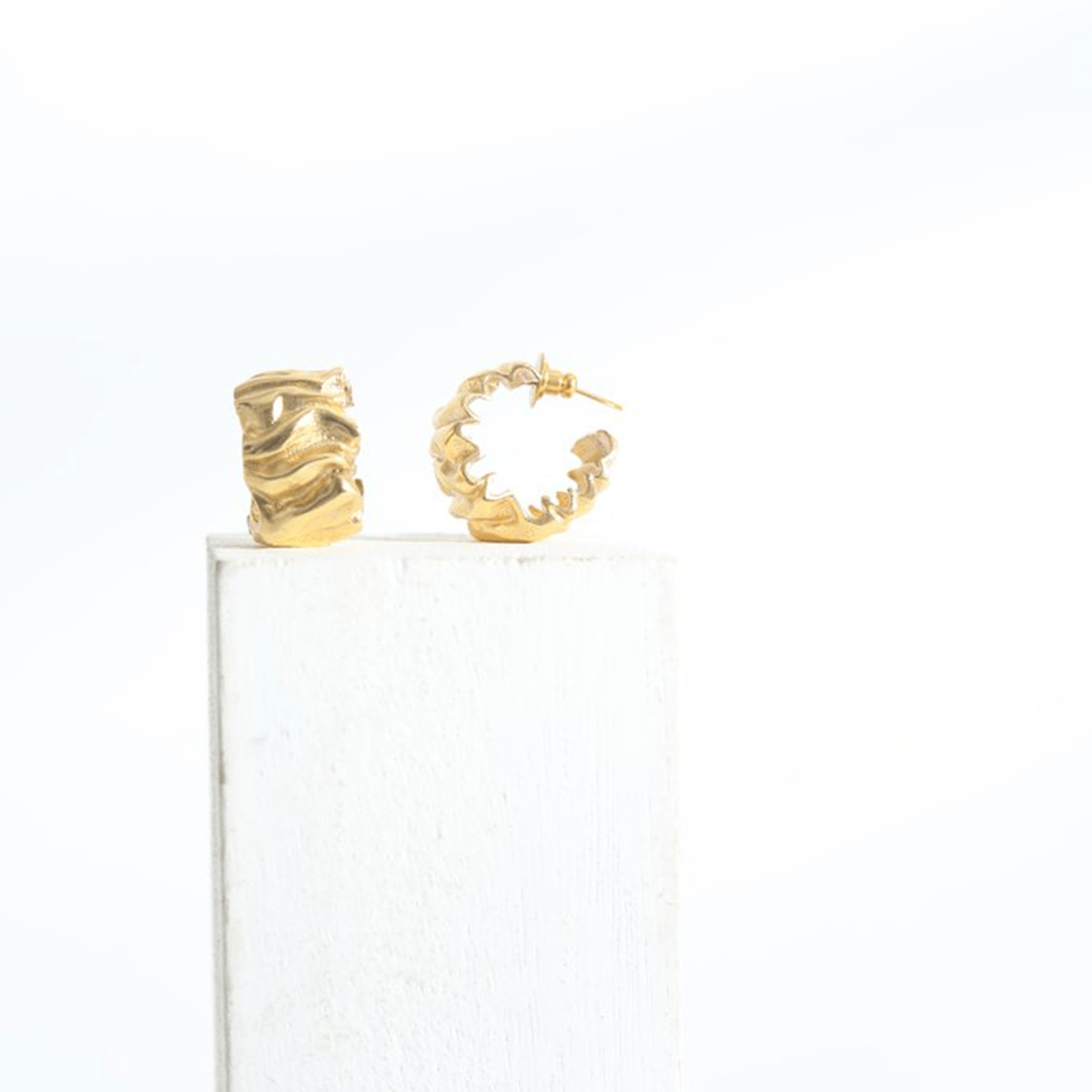 18K Gold Plated Textured Chunky Gianna Hoops