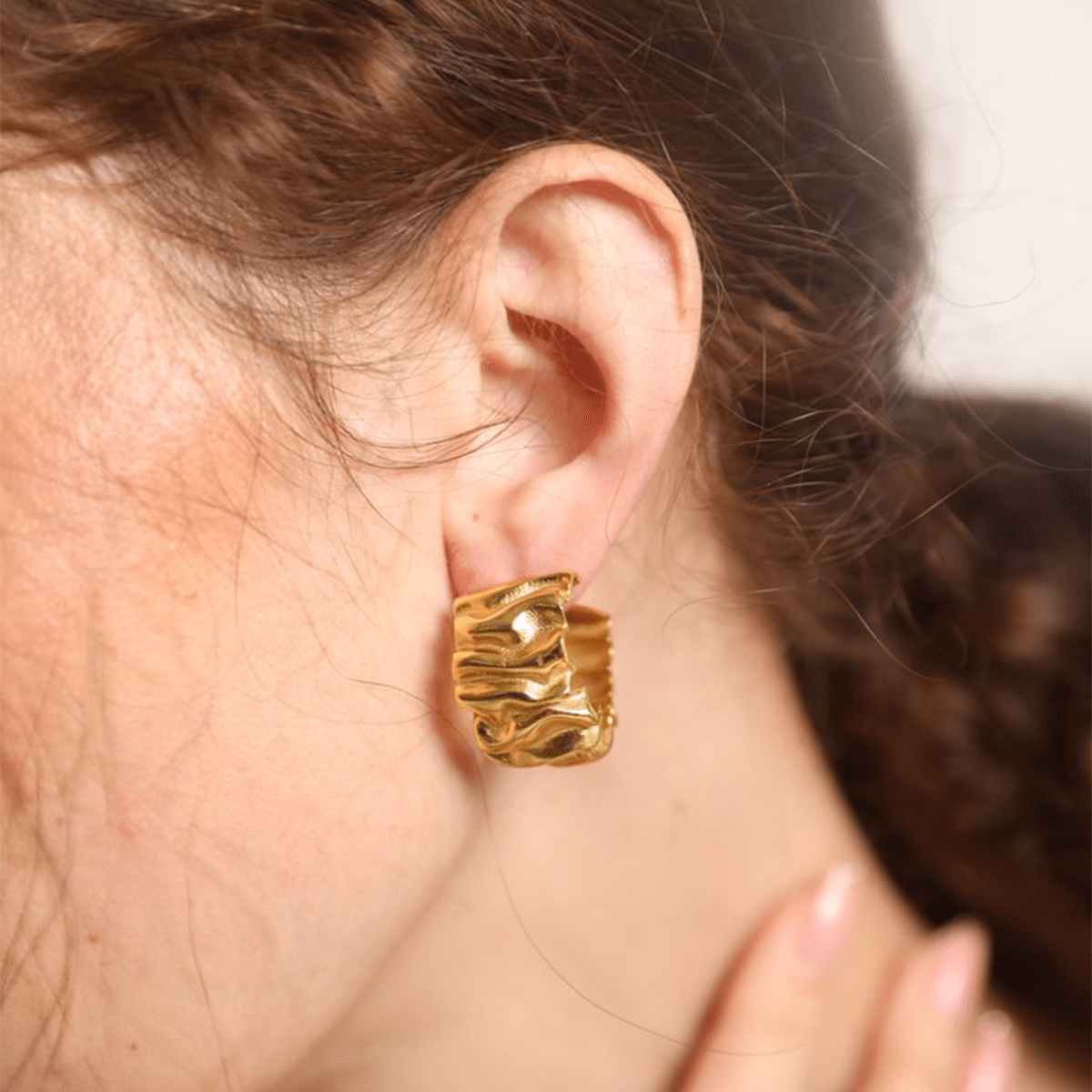 18K Gold Plated Textured Chunky Gianna Hoops
