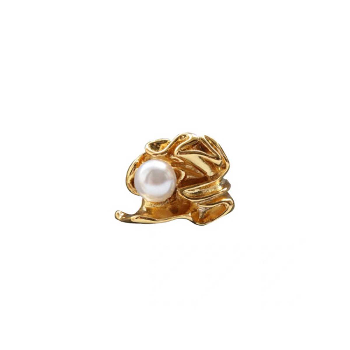 Smooth unblemished pearl enclosed within an 18k gold plated chunky ring handmade from brass for party wear
