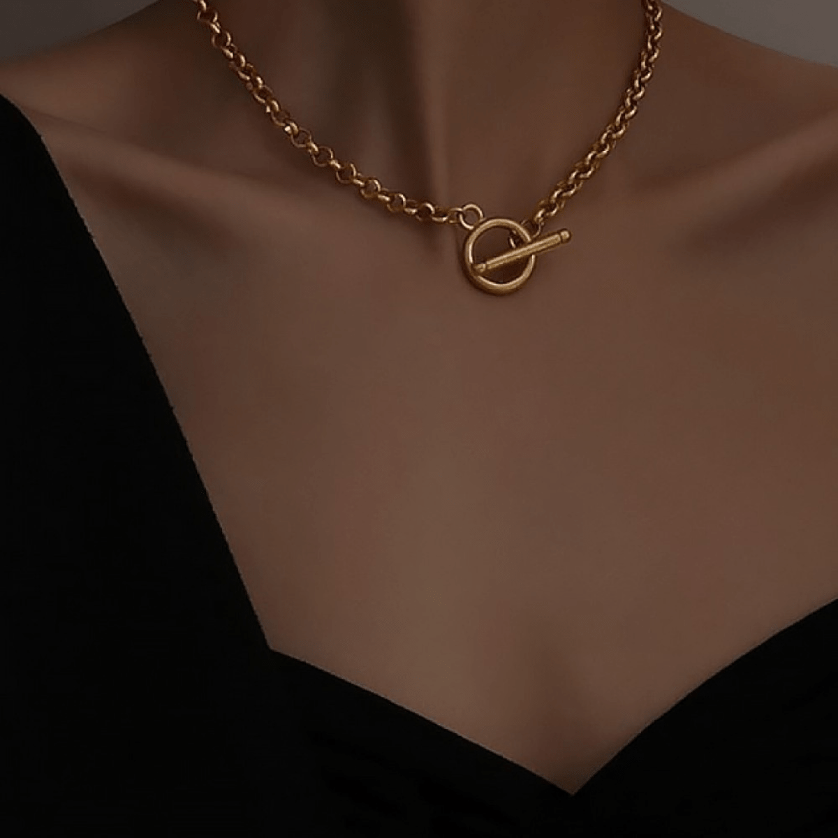 Gold Plated Rolo Chain Choker Necklace