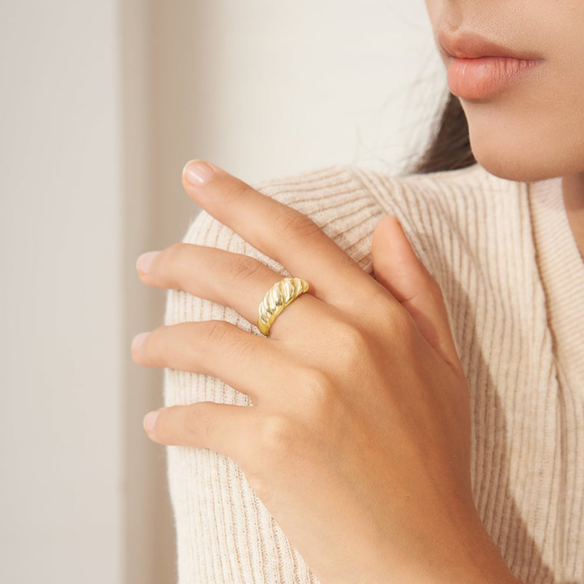 Gold Vermeil Thin Dome Croissant Ring - Tanzire