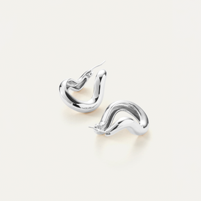 Rhodium Silver Curvy Gala Hoop Earrings