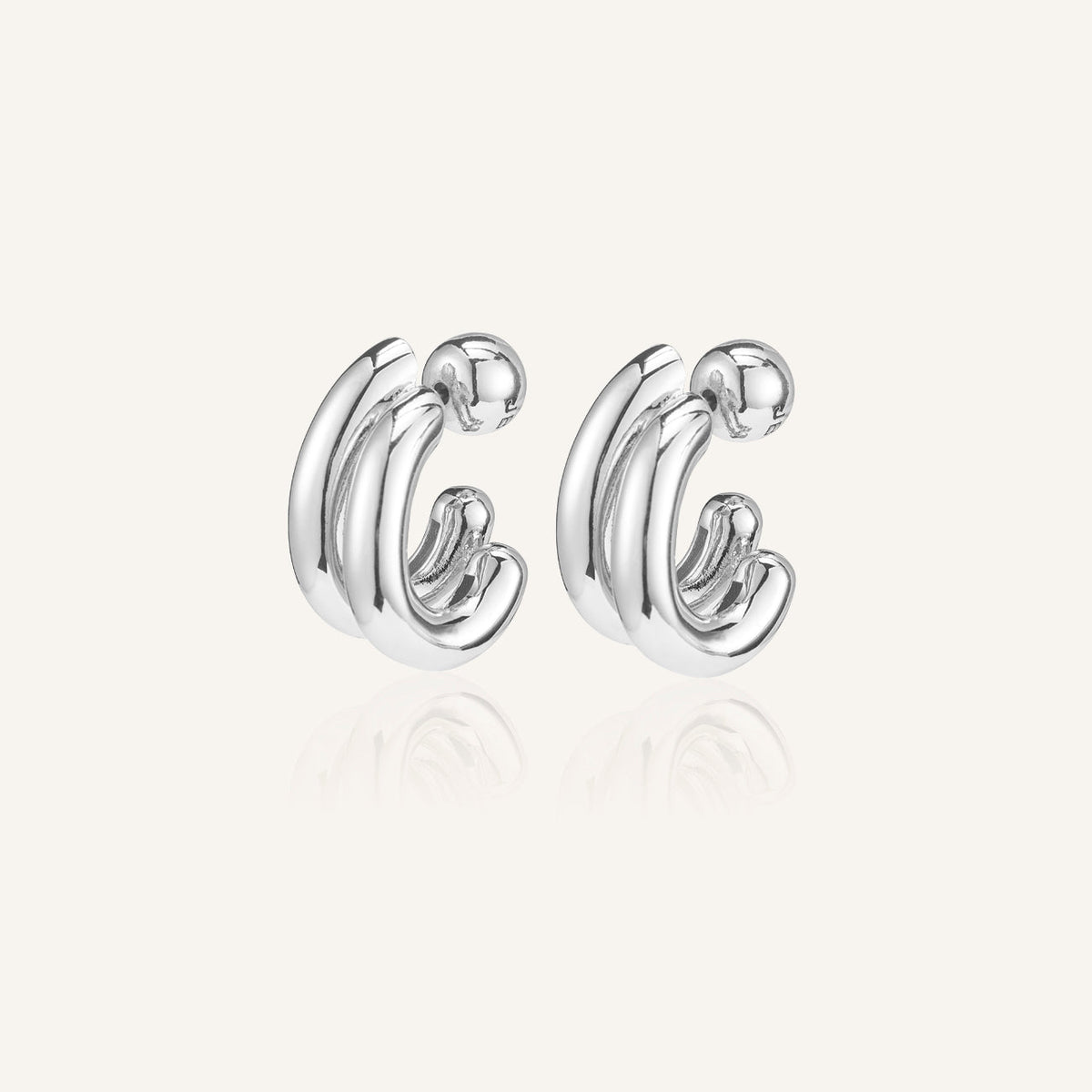 Rhodium Silver Florence Twin Hoop Earrings