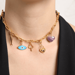 Gold Plated Keys To My Heart Charm Necklace
