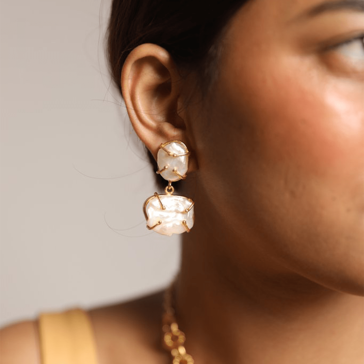 Uncut Baroque Pearl Lady D Dangle Earrings