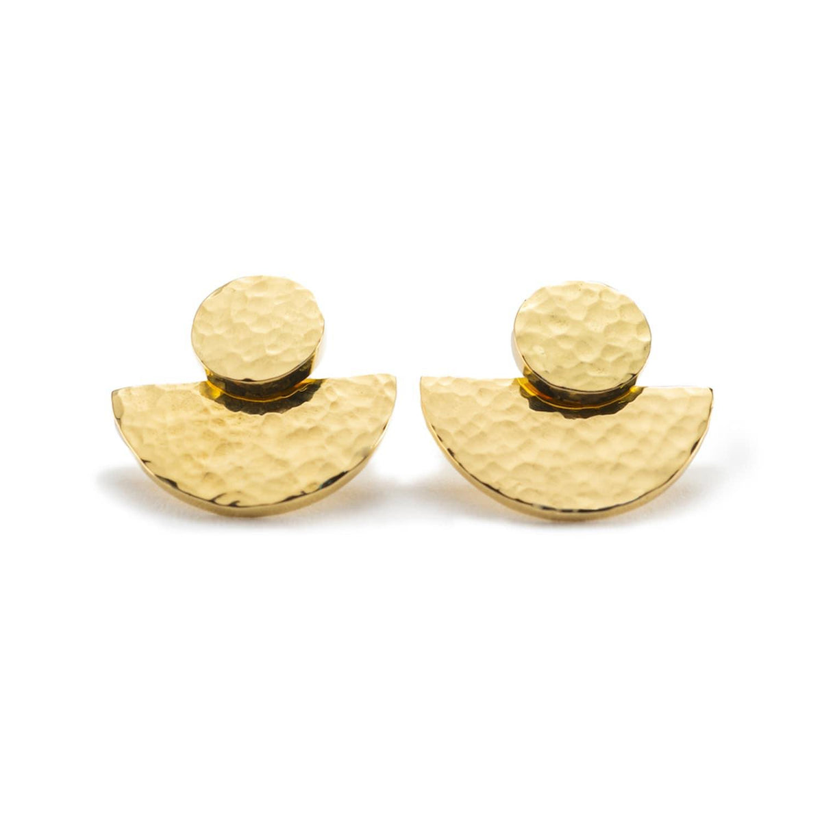 Contemporary gold plated hammered textured earrings handmade from brass for women