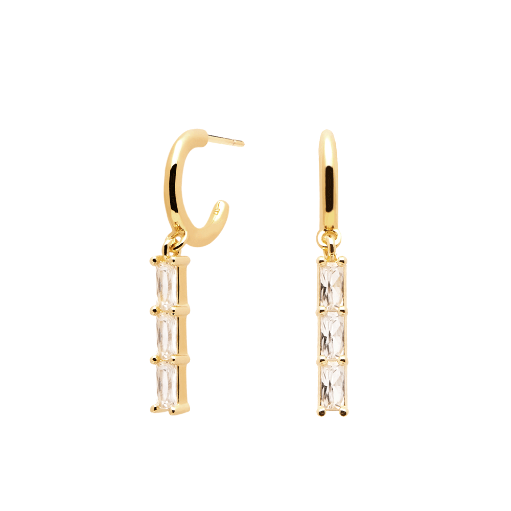 Minimal and Dainty Handmade Dangle Earrings in 18K Gold Plating and Studded White Zircons for Everyday Wear, Stackable Earrings for Multiple Piercings
