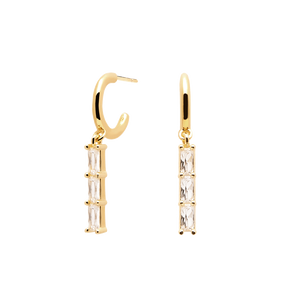 Minimal and Dainty Handmade Dangle Earrings in 18K Gold Plating and Studded White Zircons for Everyday Wear, Stackable Earrings for Multiple Piercings