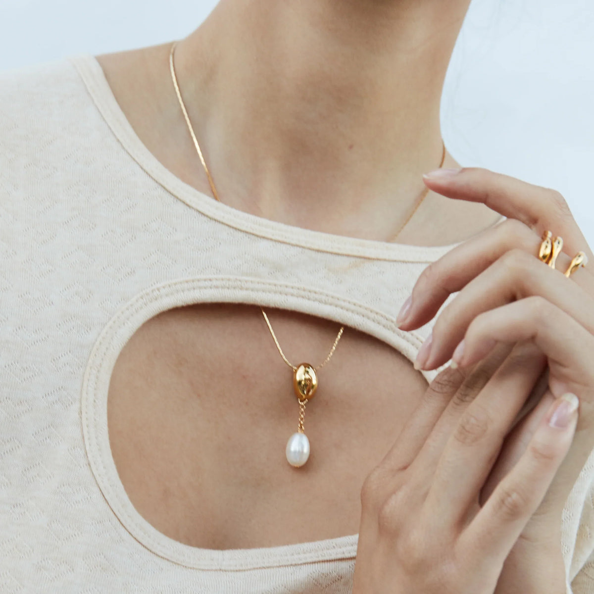 14K Gold Plated Pearl Drop Pendant Necklace