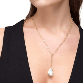 Paperclip Chain Pearl Pendant Necklace