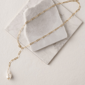 Paperclip Chain Pearl Pendant Necklace