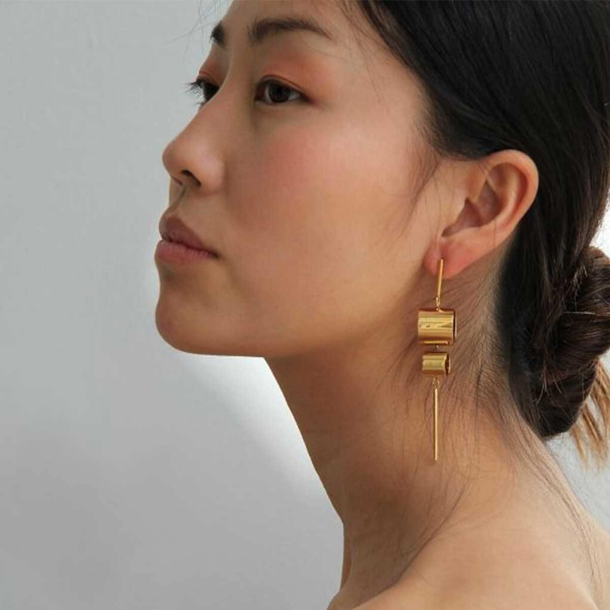 18k Gold-plated Rohre Long Earrings - Tanzire