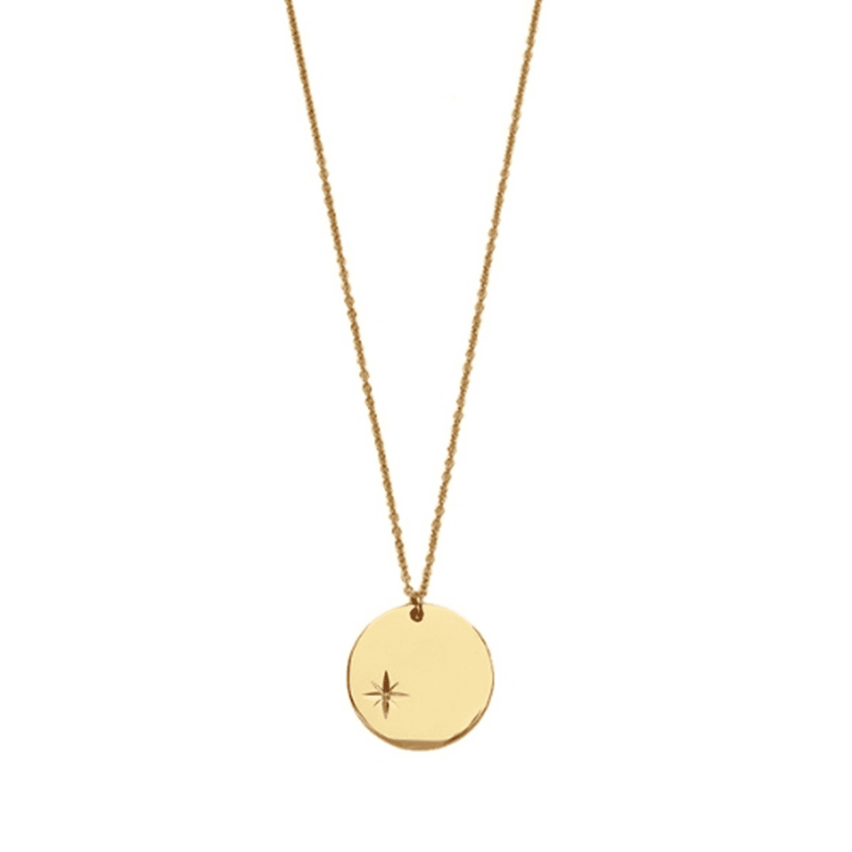 18K Gold Plated Circular Pendant Chain Studded With Cubiz Zirconia and Engraved Polar Star - Tanzire