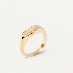 Engravable Zirconia-Studded Lace Stamp Ring