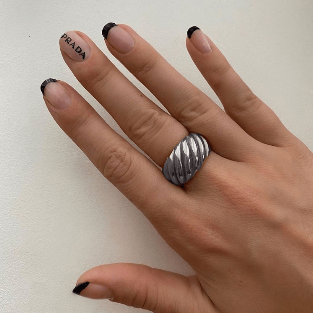 Statement Rhodium Silver Croissant Ring