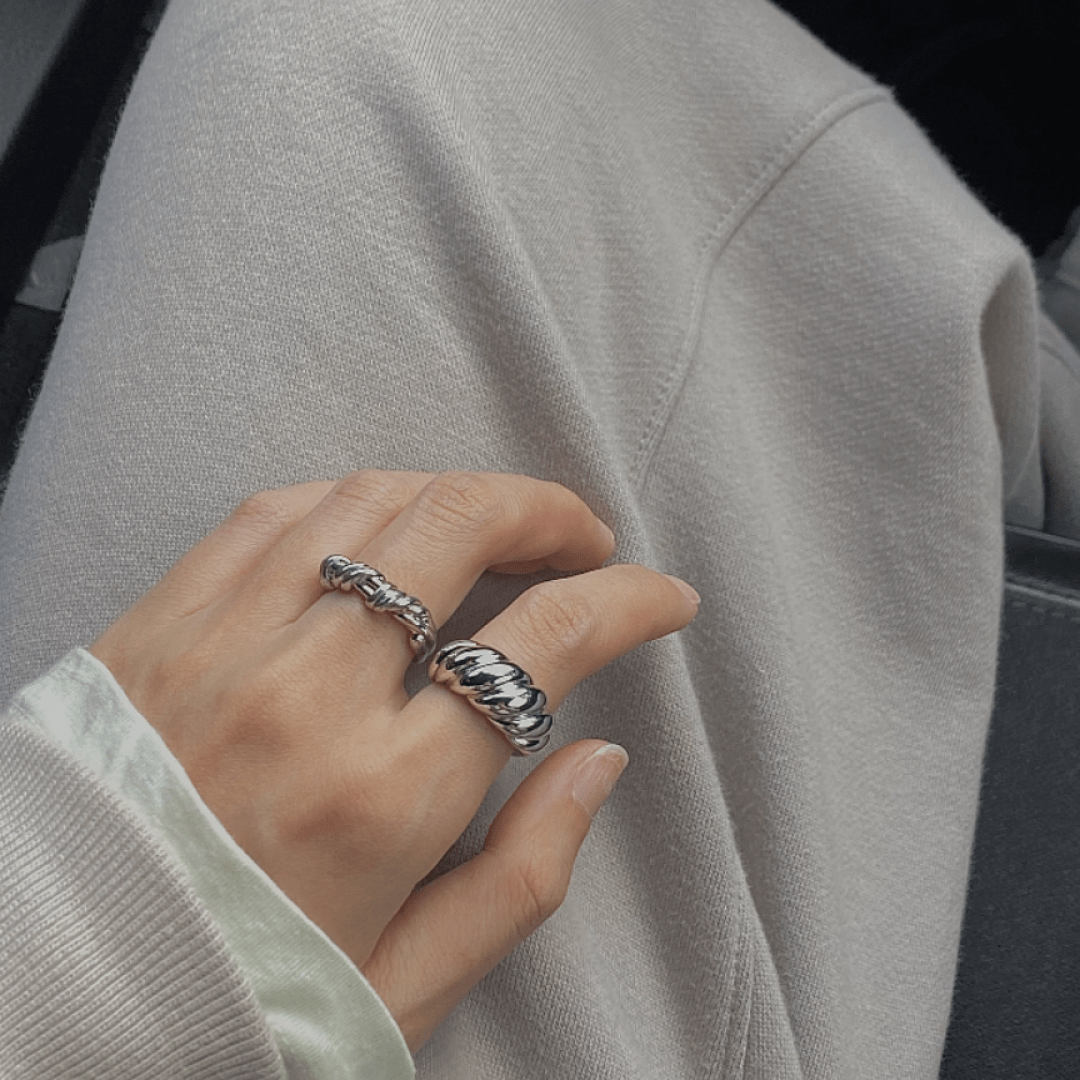 Rhodium SIlver Thin Dome Croissant Ring
