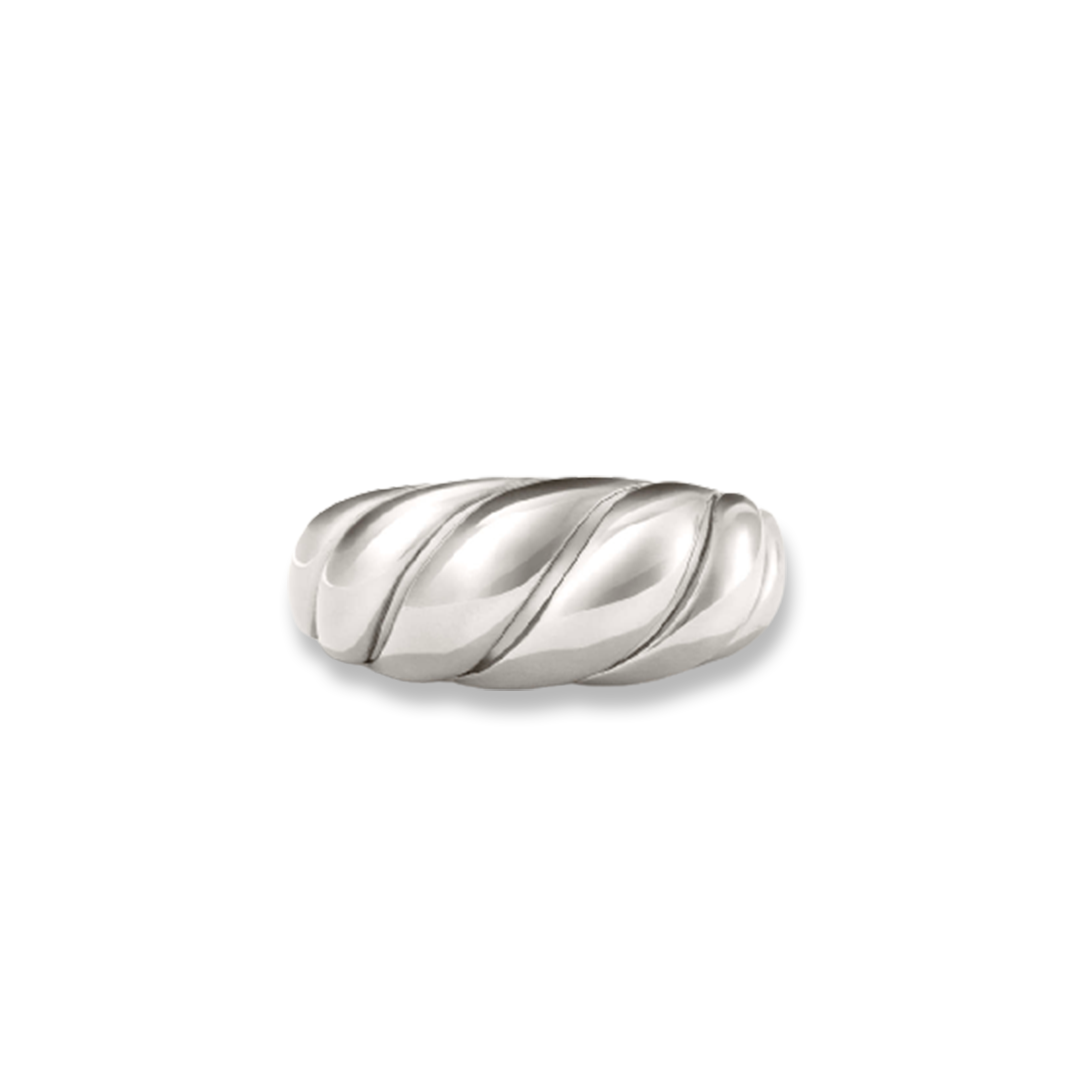 Rhodium SIlver Thin Dome Croissant Ring