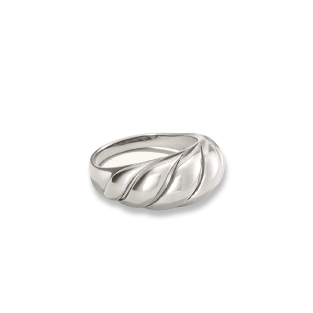 Rhodium SIlver Thin Dome Croissant Ring