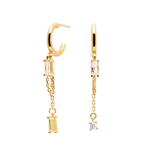 18K Gold Plated Long Dangle Earrings with White Stones for Women Everyday Wear