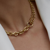 Handmade 18k Gold Vermeil Plated Double Layer Choker Necklace on a woman wearing white formal jacket