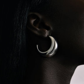 Rhodium Silver Chunky Tsuki Hoop Earrings