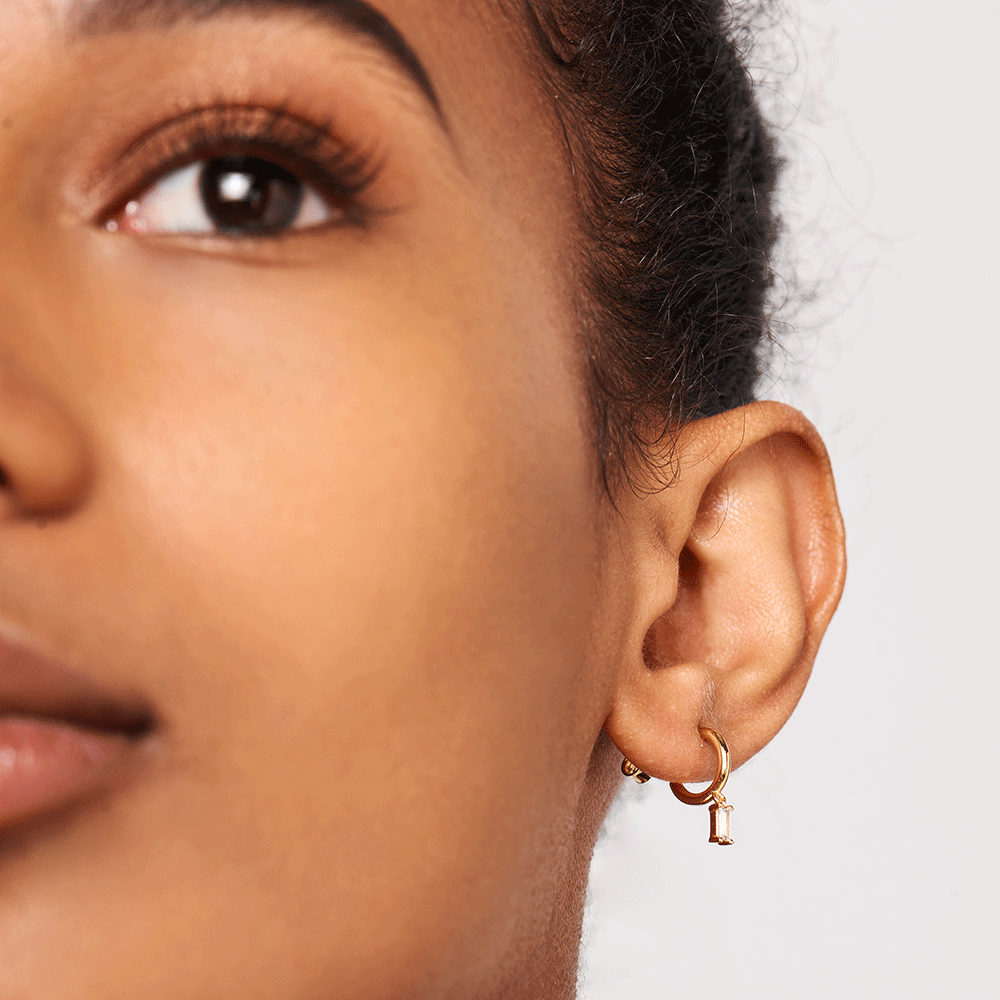 White Zirconia Studded Gold Dangle Earrings