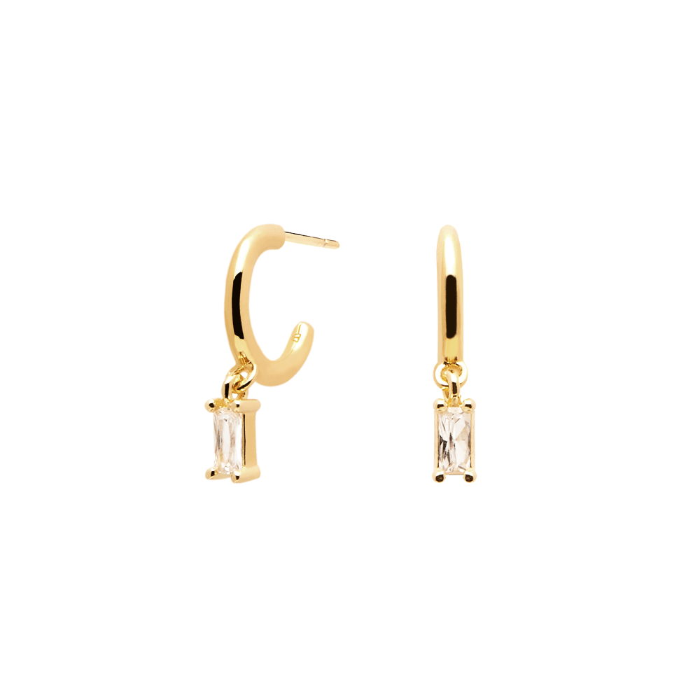 Handmade Tiny 18K Gold Plated Stud Earrings White White Zirconia Stones for Multiple Piercings