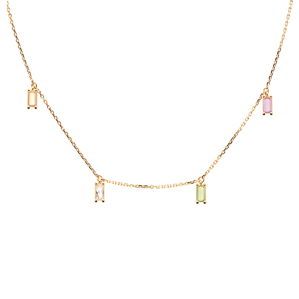 Delicate and Thin Gold Chain Necklace for Women with Studded Multi Color Stones for Everyday Wear