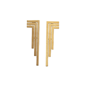 18k Gold Plated Gold Three Line Drop Dangler Earrings, Handmade in Spain - Tanzire