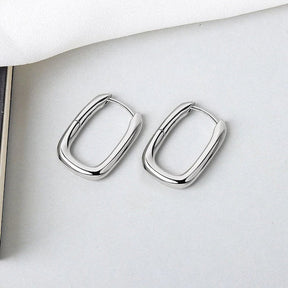 Rhodium Silver U-Shaped Hoop Earrings